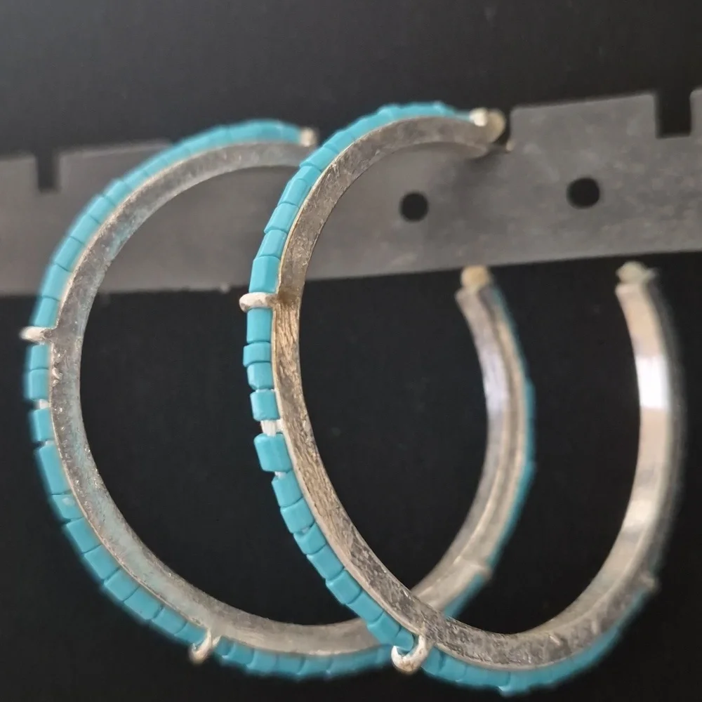 Chic Turquoise Hoop Earrings - Picture 2 of 3